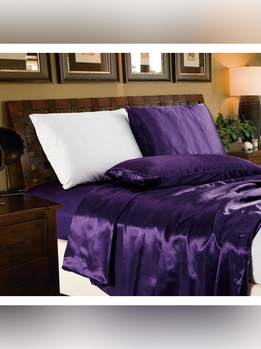 Luxury Satin Pillowcase and Sheet Set - Deep Purple king size